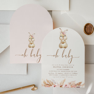 Boho Pink Floral Little Bunny Baby Shower  Invitation