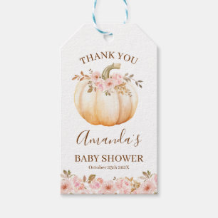 Boho Pink Floral Little Pumpkin Baby Shower Gift Tags