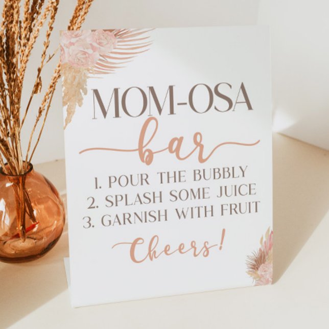 Boho Pink Floral Mum-Osa Baby Shower Mimosa Bar Pedestal Sign (Creator Uploaded)