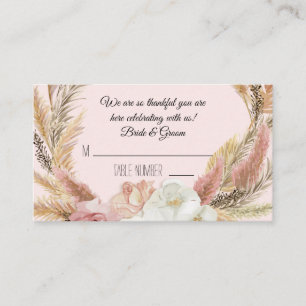 Boho Pink Floral Pampas Grass Palm Place Cards
