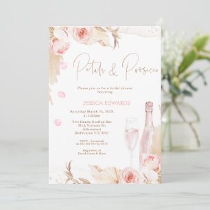 Boho Pink Floral Petals Prosecco Bridal Shower Invitation