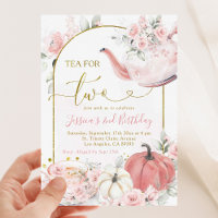 Boho Pink Floral Pumpkin Tea For Two Fall Birthday