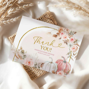 Boho Pink Floral Pumpkin Thank You Card