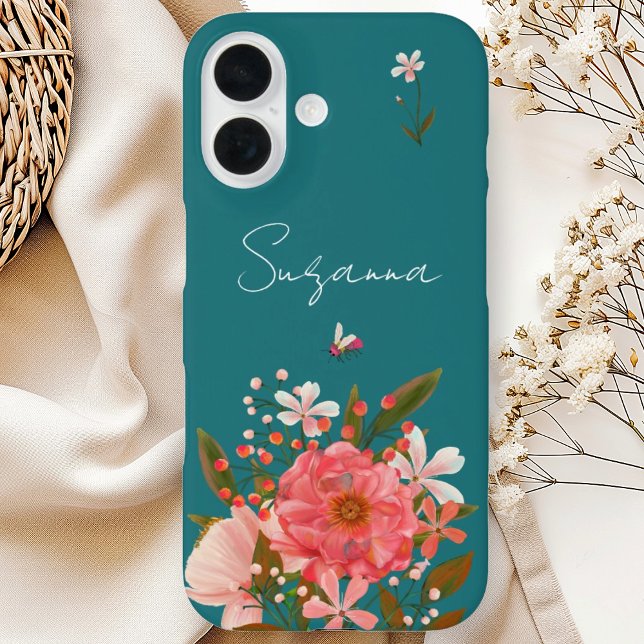  Boho Pink Floral Script Personalise Name Case-Mate iPhone Case (Boho Pink Floral Script Personalize Name Case-Mate iPhone Case)
