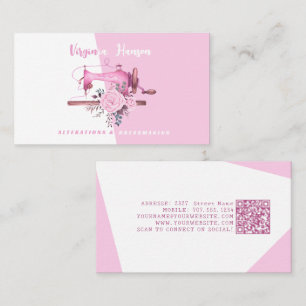 Boho Pink Floral Seamstress Sewing Machine Tailor Business Card