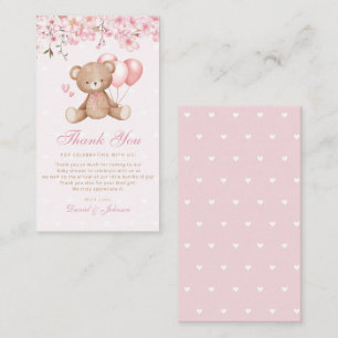 Boho Pink Floral Teddy Bear Baby Shower Thank You  Enclosure Card
