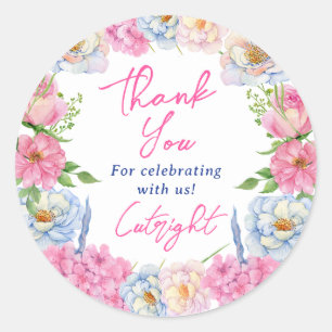 Boho pink floral thank you bridal shower classic round sticker
