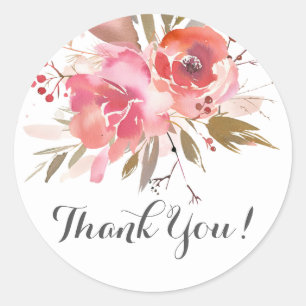boho pink floral thank you stickers