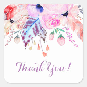 boho pink floral thank you stickers