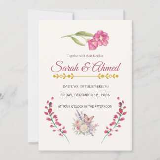 Boho Pink Floral Wedding Invitation - Watercolor B