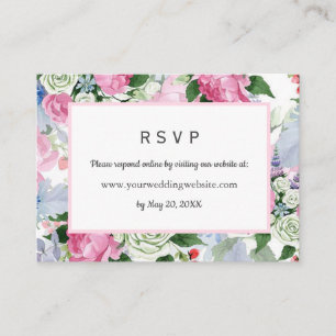 Boho pink Floral Wedding RSVP Online Website Business Card