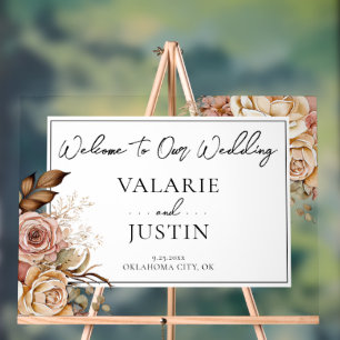 Boho Pink Floral Welcome Wedding Acrylic Sign