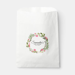 Boho Pink Floral Wreath Baby Shower Favour Bags