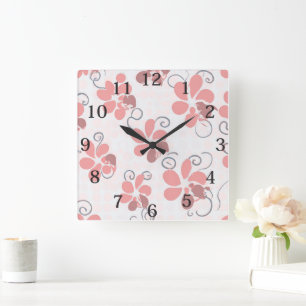 Boho Pink Florals Square Wall Clock