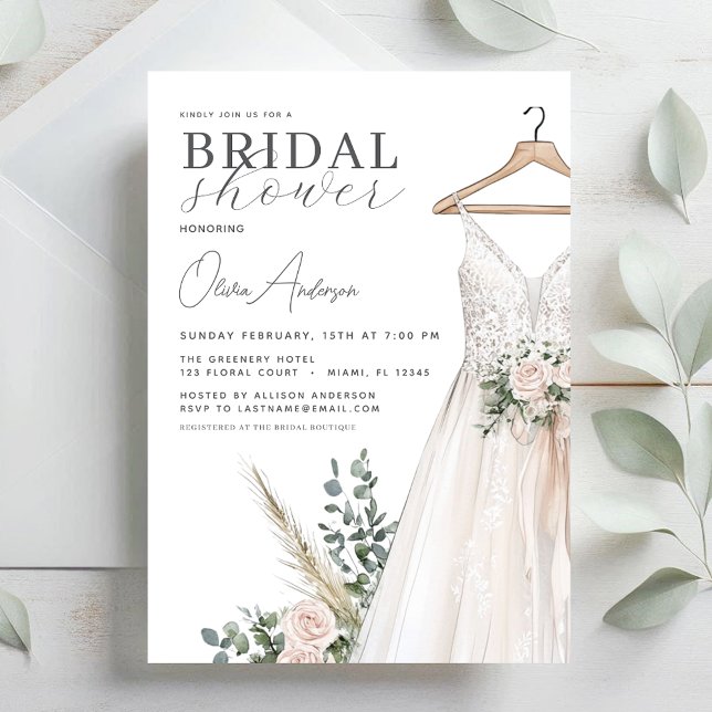 Boho Pink Flowers and Greenery Bridal Shower Invitation (Creator Uploaded)