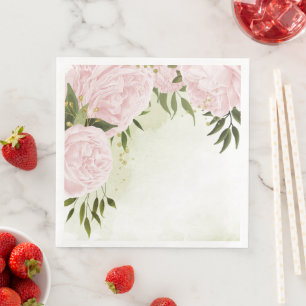 Boho pink flowers green leaves botanical  napkin