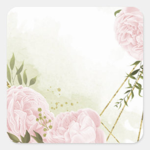 Boho pink flowers green leaves botanical square sticker