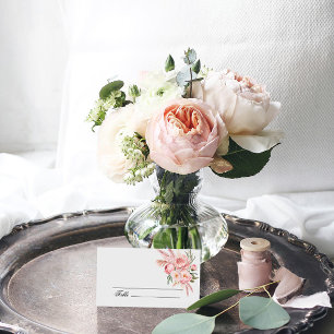 Boho Pink Flowers Pampas Grass Wedding Place Card