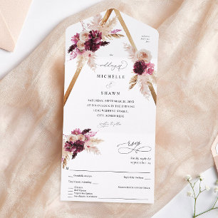 Boho Pink Frame Pampas Grass Floral All In One Invitation