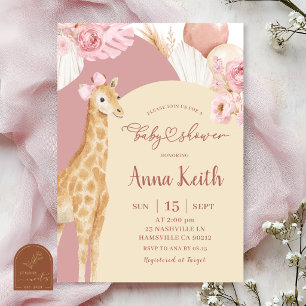 Boho Pink Giraffe Savana Baby Shower Invitation