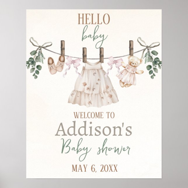 Boho Pink Girl Baby Clothes Baby Shower Welcome  Poster (Front)