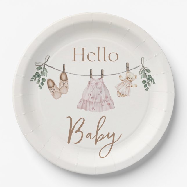 Boho pink Girl Baby Clothes  Paper Plate (Front)