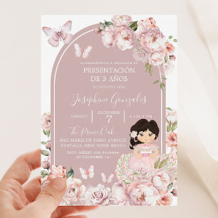 Boho Pink Girl Floral Presentación De 3 Años Invitation