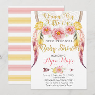 Boho Pink Gold Dreamcatcher Baby Shower Invitation