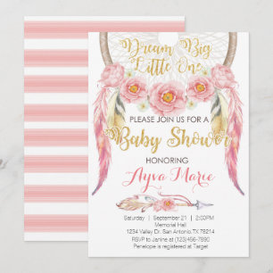 Boho Pink Gold Dreamcatcher Baby Shower Invitation