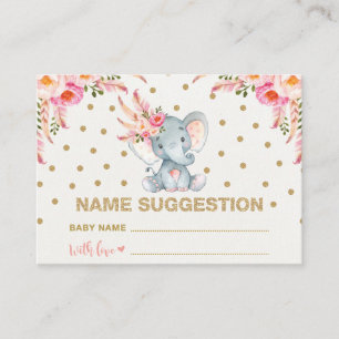 Boho Pink Gold Floral Baby Name Suggestion Card