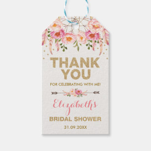 Boho Pink Gold Flowers Bridal Shower Favours Gift Tags