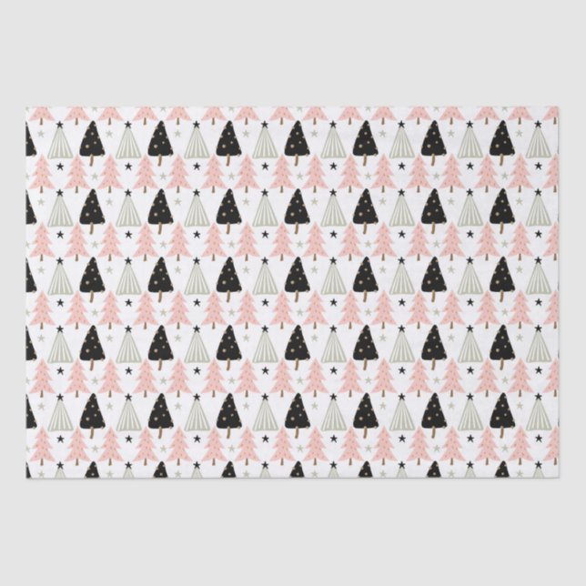 Boho Pink Green Black Christmas Tree Holiday Xmas  Tissue Paper (Front)