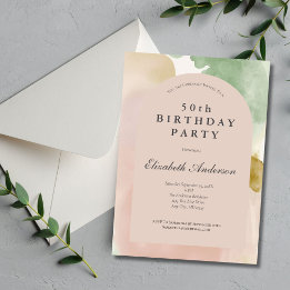 Boho Pink Green Gold Modern Arch 50th Birthday Invitation