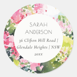 Boho Pink Green Tropical Bougainvillea Address Classic Round Sticker