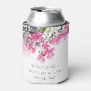 Boho Pink Green Tropical Bougainvillea Wedding Can Cooler