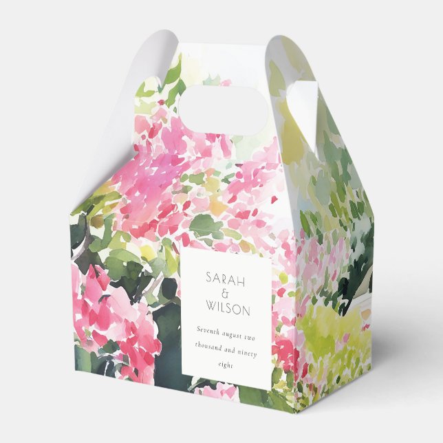 Boho Pink Green Tropical Bougainvillea Wedding Favour Box (Front Side)