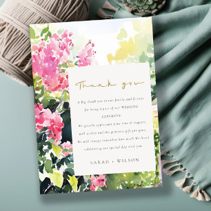 Boho Pink Green Tropical Bougainvillea Wedding Thank You Card