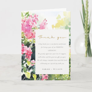 Boho Pink Green Tropical Bougainvillea Wedding Thank You Card