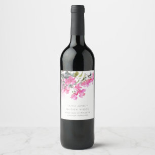 Boho Pink Green Tropical Bougainvillea Wedding Wine Label