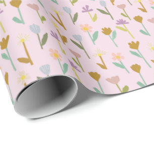 Boho Pink Hand Drawn Floral Pattern Wrapping Paper