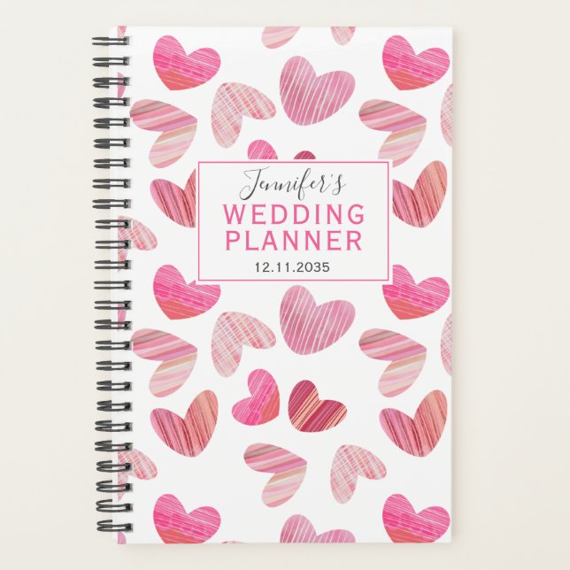 Boho Pink Heart All Over Pattern Wedding Planner (Front)