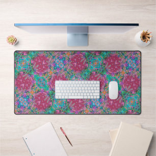 Boho Pink Heart Floral Pattern Fun Inspirivity Desk Mat