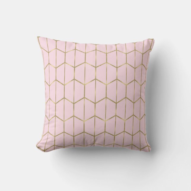Boho Pink Hexagon Gold & Geometric Glam Cushion (Front)