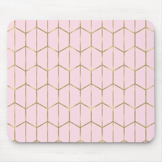 Boho Pink Hexagon Gold & Geometric Glam Mouse Mat (Front)