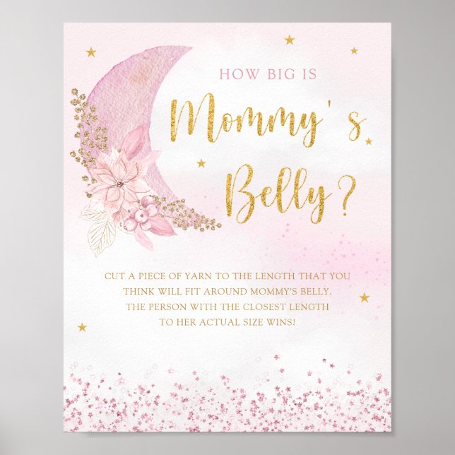 Boho Pink How big is mummy's belly Baby shower Poster (Front)