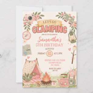 Boho Pink Let's Go Glamping Birthday Invitation