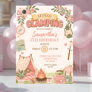 Boho Pink Let's Go Glamping Birthday Invitation
