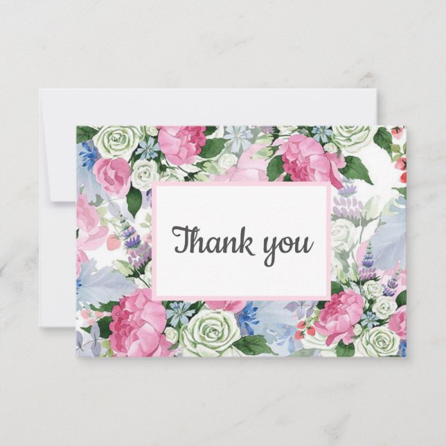 Boho pink lilac blue Floral post WEDDING favour RSVP Card (Front)