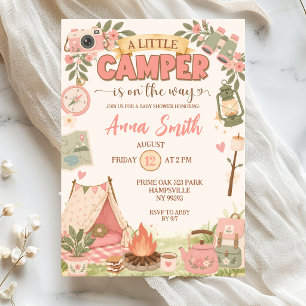 Boho Pink Little Camper On The Way Baby Shower Invitation