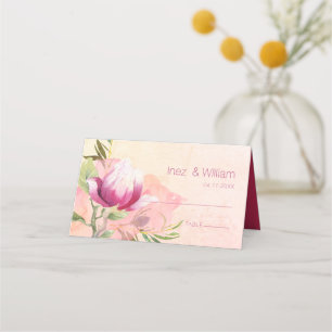 Boho Pink Magnolia Sunset Place Card
